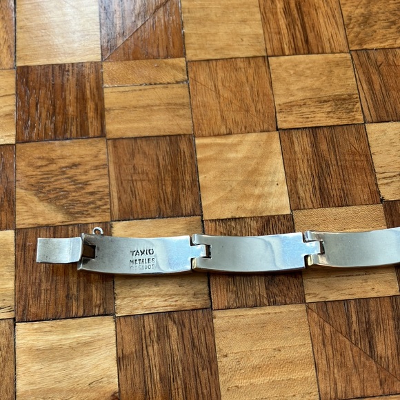 Gorgeous Vintage Tri Mixed Metales Taxco Bar Panel Link Bracelet - Picture 6 of 16